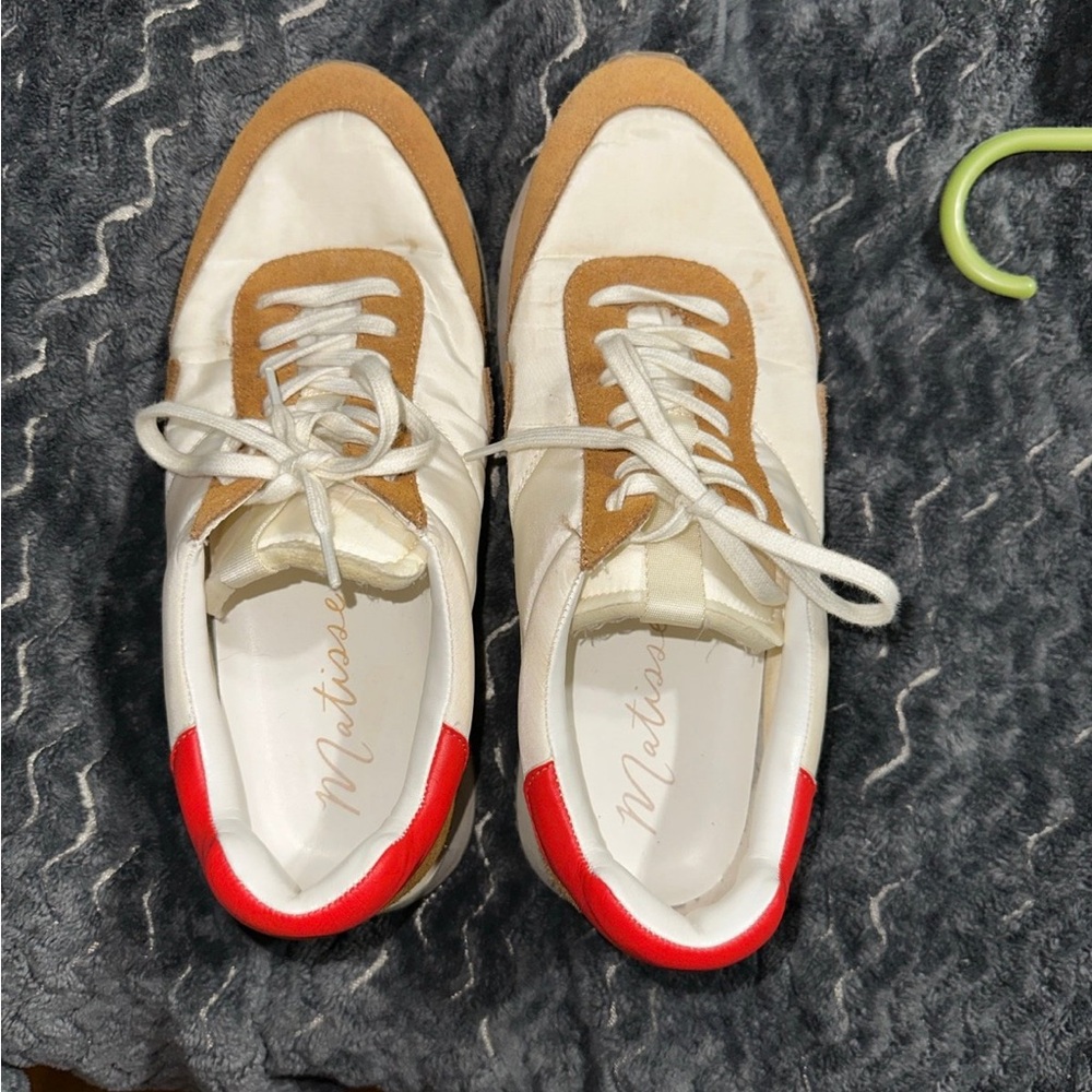 Matisse Cream and Brown Sneakers with Bold Red Highlights